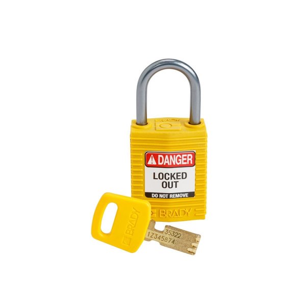 Brady Compact SafeKey Key Retaining Nylon Padlock 1 in Aluminum Shackle KD Yellow 1PK CPT-YLW-25AL-KD